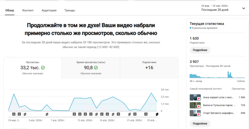 Аналитика моего Youtube